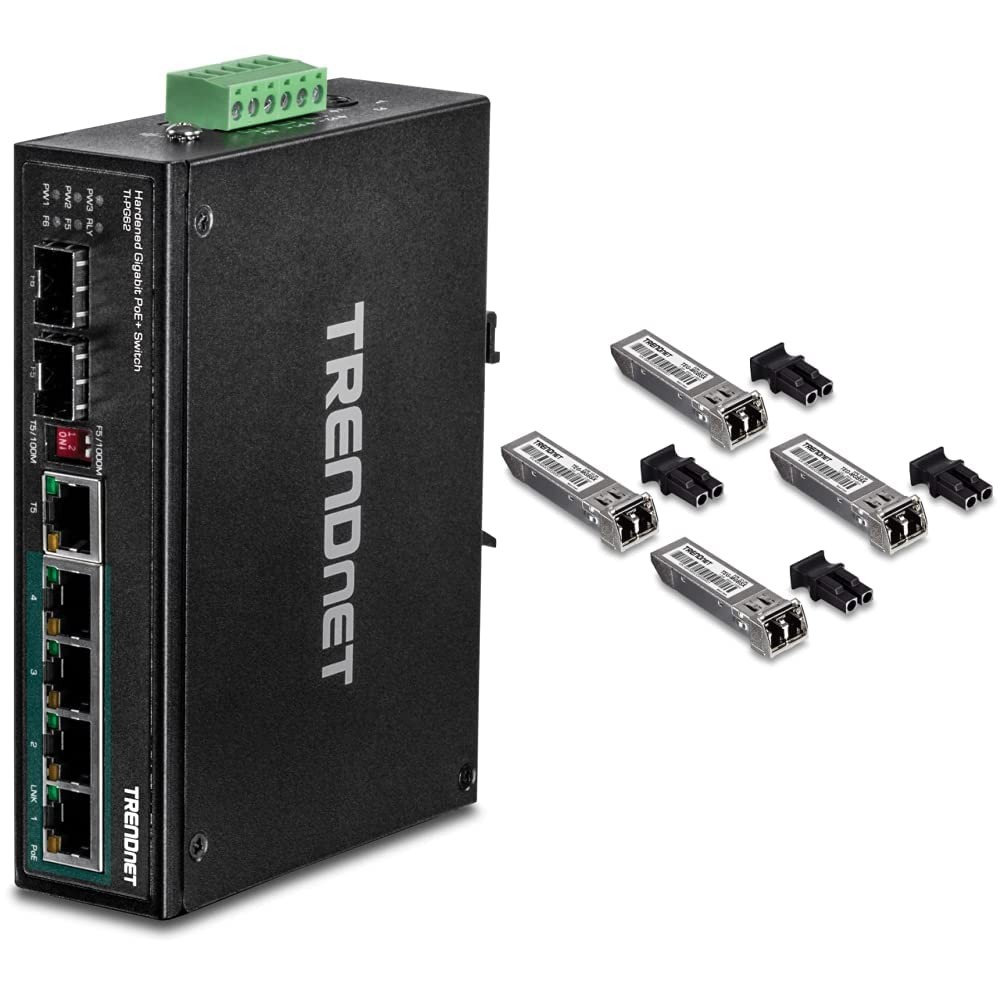 TRENDnet 6-Port Hardened Industrial Gigabit PoE+ DIN-Rail Switch, 4 x...