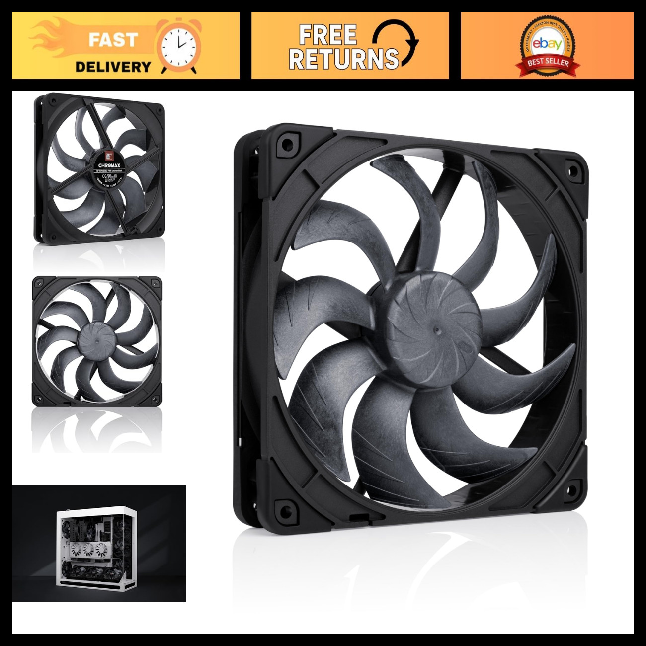 High-Performance 140mm PWM Quiet Fan, Chromax Black, Ideal for Cooling & PC Buil