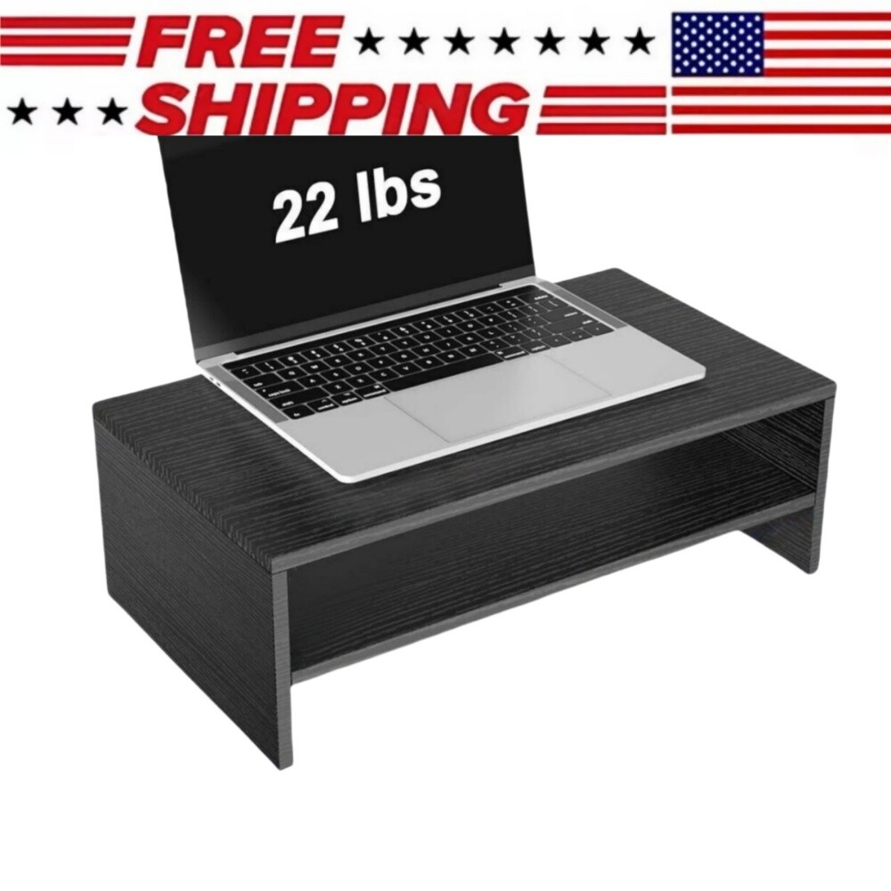 Computer Monitor Stand Riser, Desktop Desk Organizers Space Saver Laptop Black