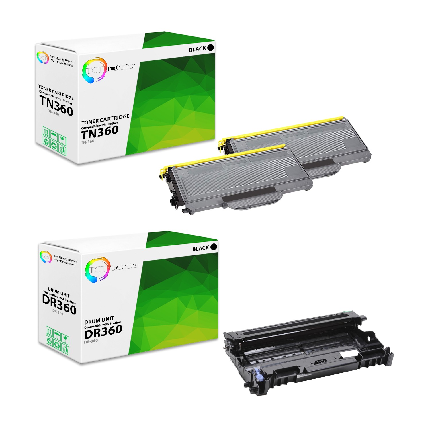 3Pk TCT Compatible TN360 & DR360 For Brother HL 2140 2170w MFC 7340 Toner Drum
