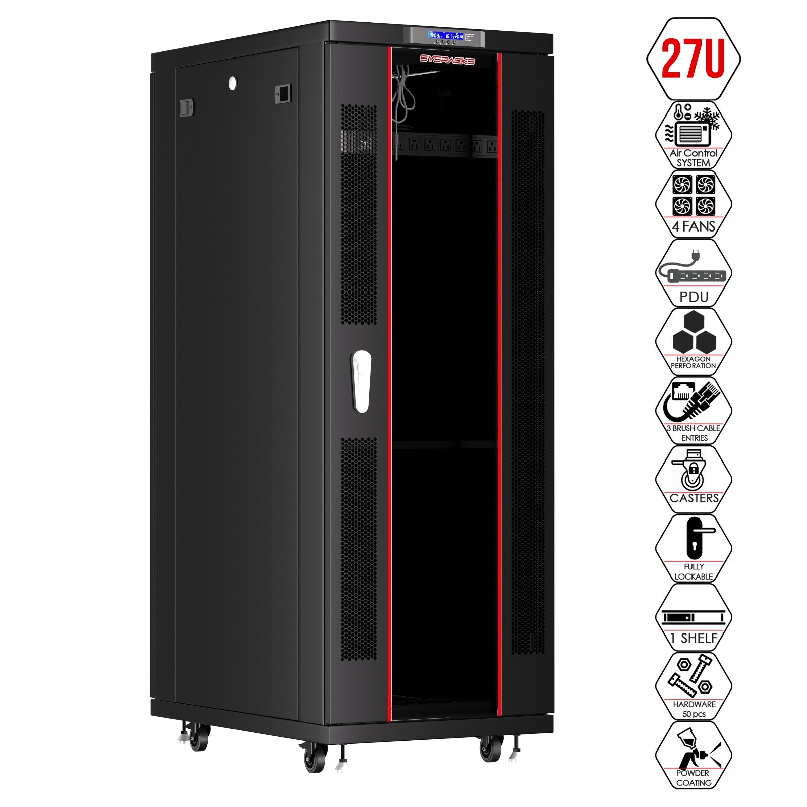 Sysracks 27U Server Rack Cabinet 32" Deep 19" Network Enclosure, Fans, PDU