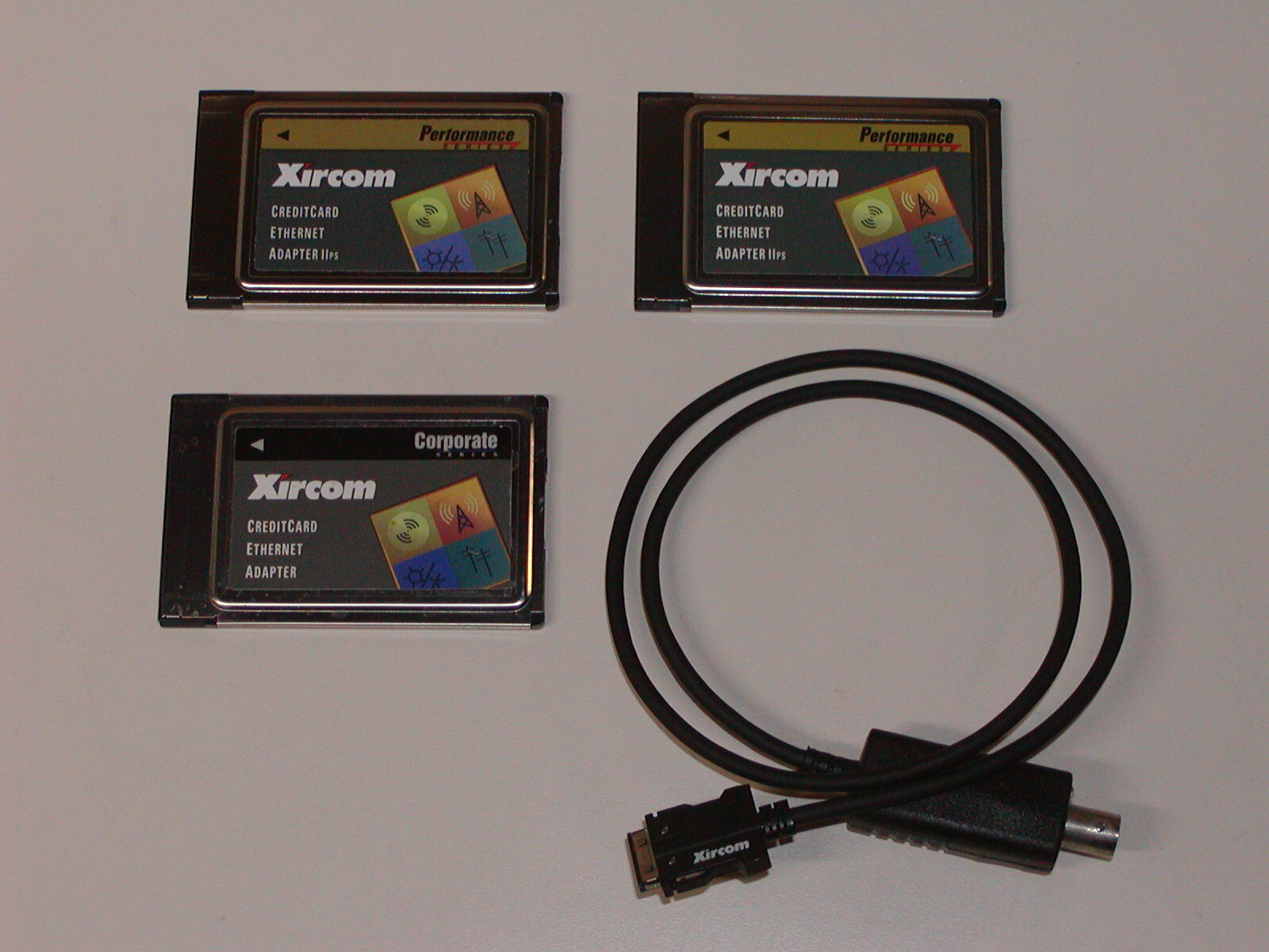 Qty 3 Vintage Xircom CreditCard Ethernet Adapter PCMCIA & A 10Base-2 Dongle Cabl