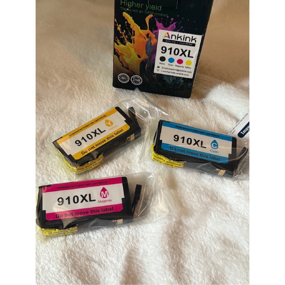Ankink 910XL Ink Cartridges Set - Cyan, Magenta, Yellow - New Sealed - NO BLACK