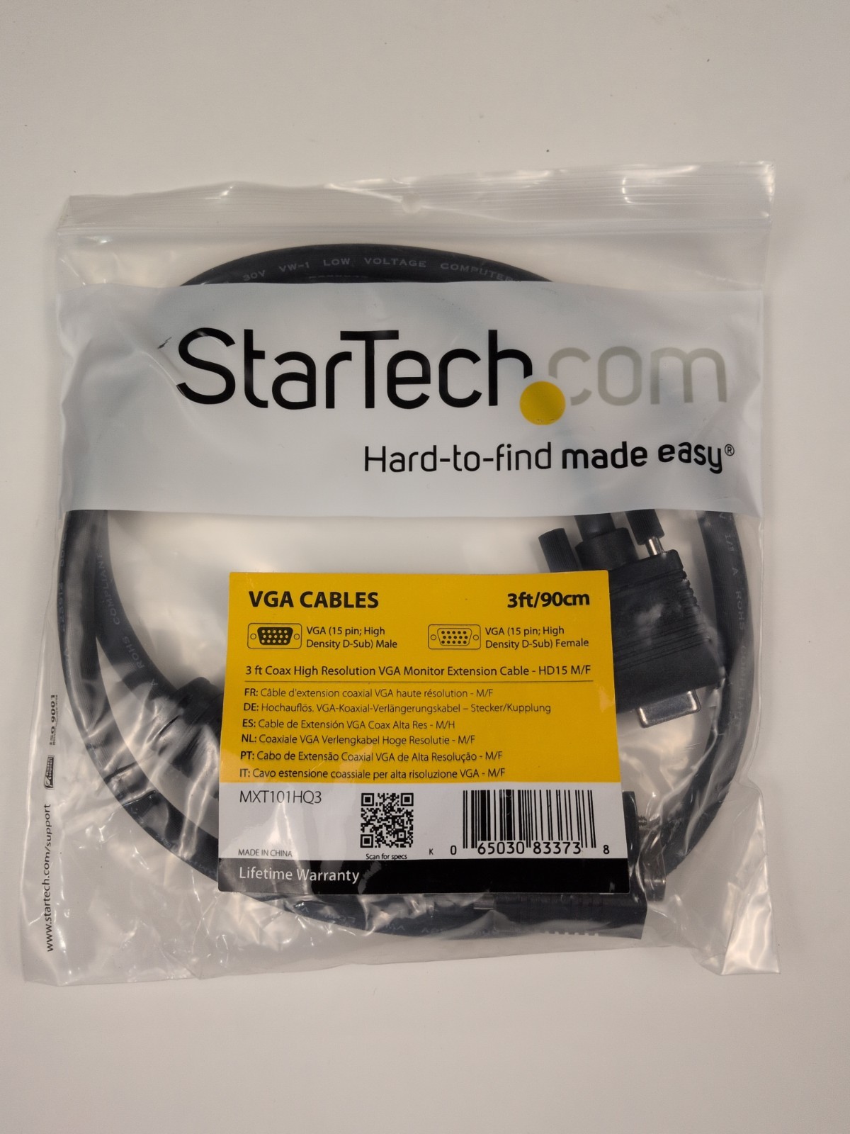 3' Coax High Resolution VGA Monitor Extension Cable HD15 M/F StarTech MXT101HQ3