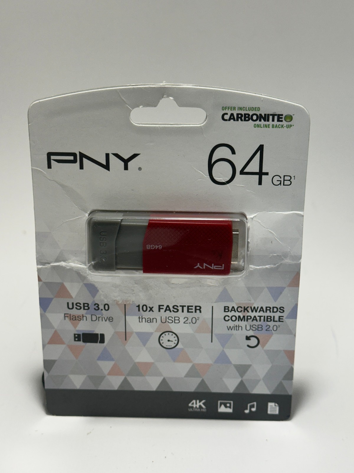 NEW/SEALED PNY USB 3.0 64GB Flash Drive P-FD64GELEDGE-GE Red/Gray 4K Ultra HD