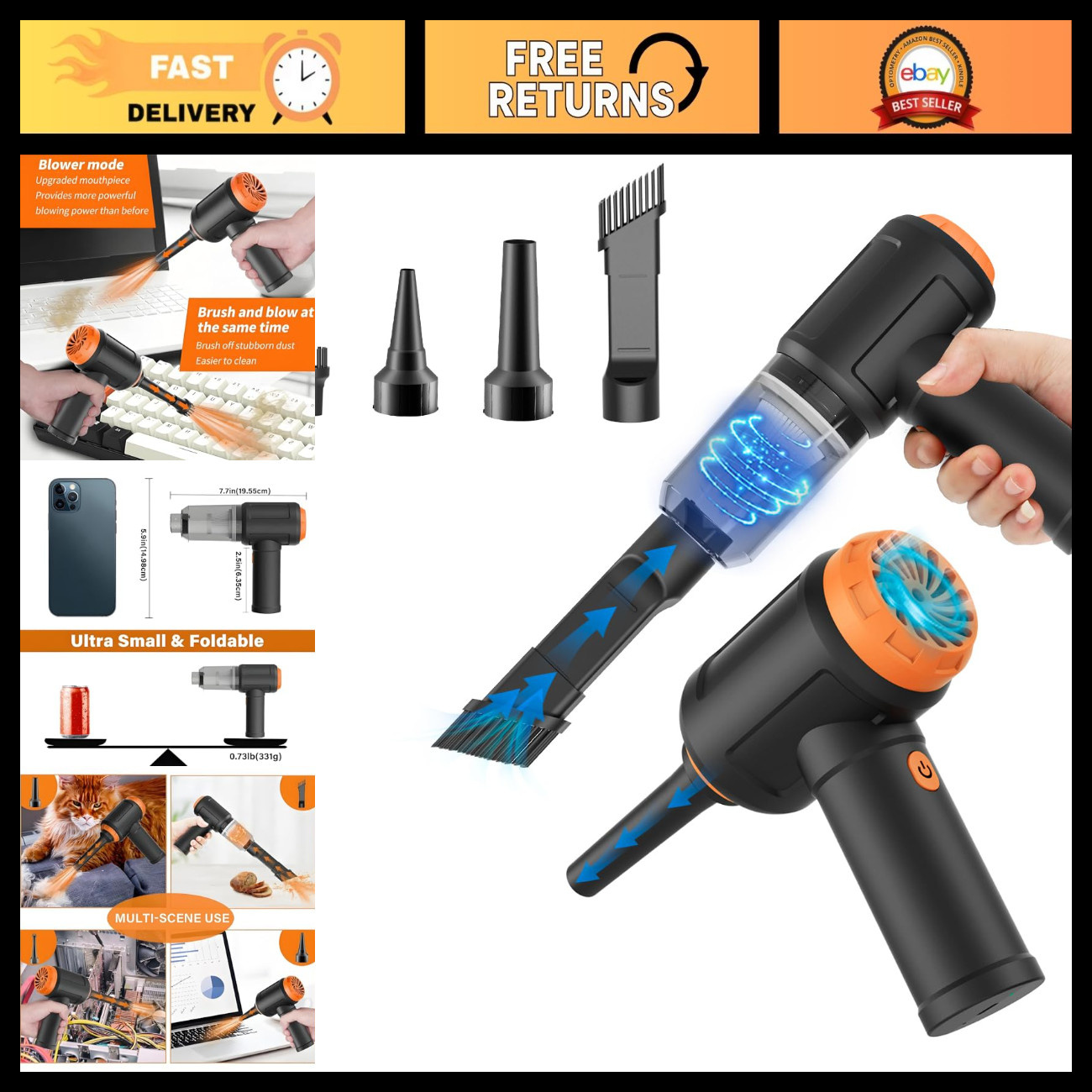 Cordless Air Duster & Vacuum Cleaner for Keyboard & PC Cleaning - 110000RPM Powe