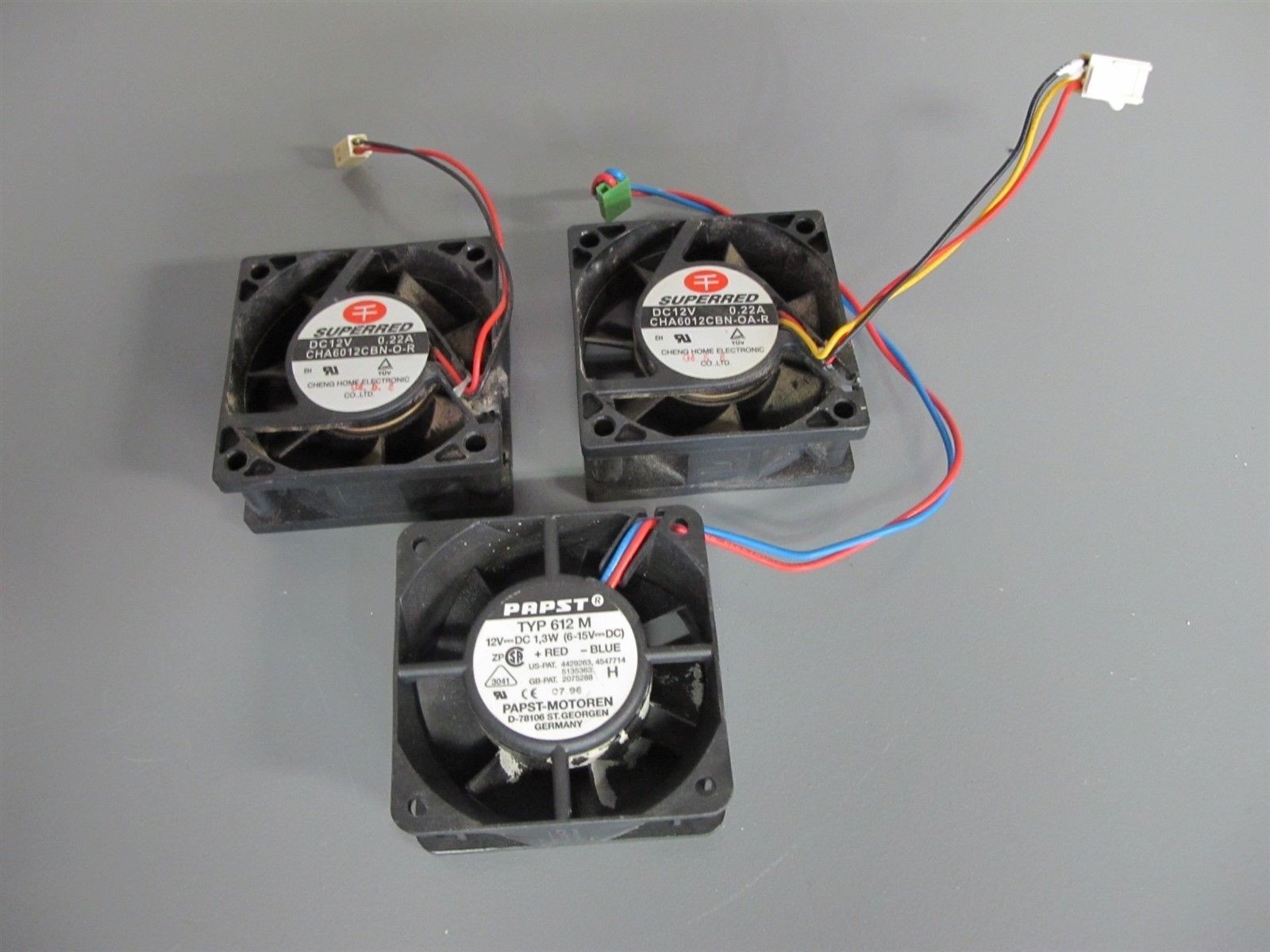 Lot of 3 Square 60mm Fan - 2 Superred CHA6012CBN-0-R & 1 Papst TYP 612 M