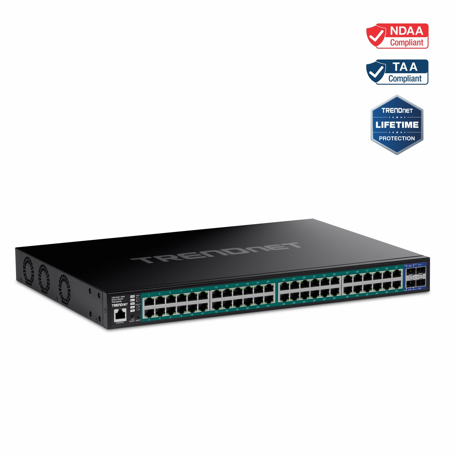 TRENDnet TPE-3524S, 52-Port Gigabit Web Smart PoE+ Switch with 10G SFP+Slots