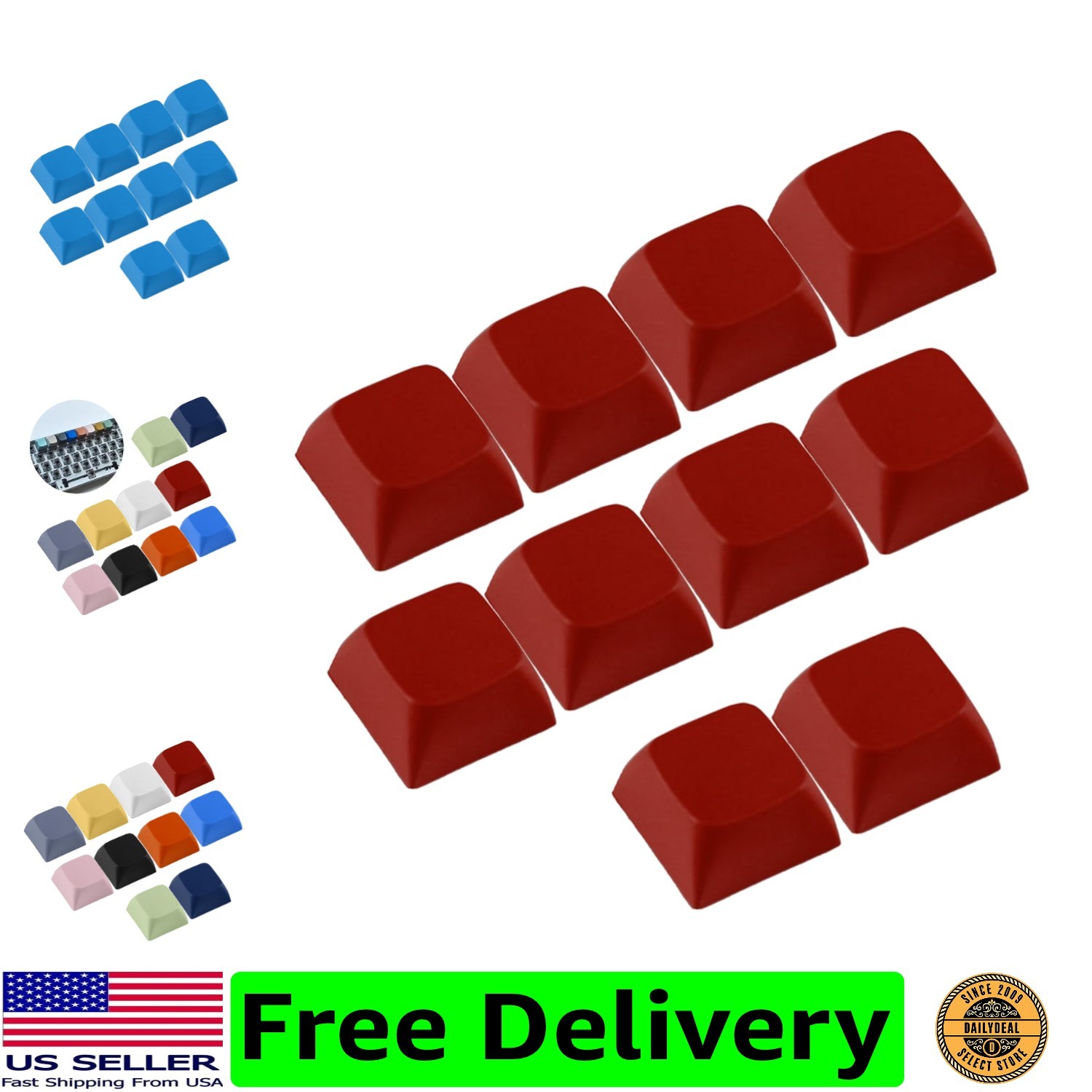 10PCs 1U XDA Profile Keycap Set Multi Color PBT Blank Keycaps Mechanical Keyb...