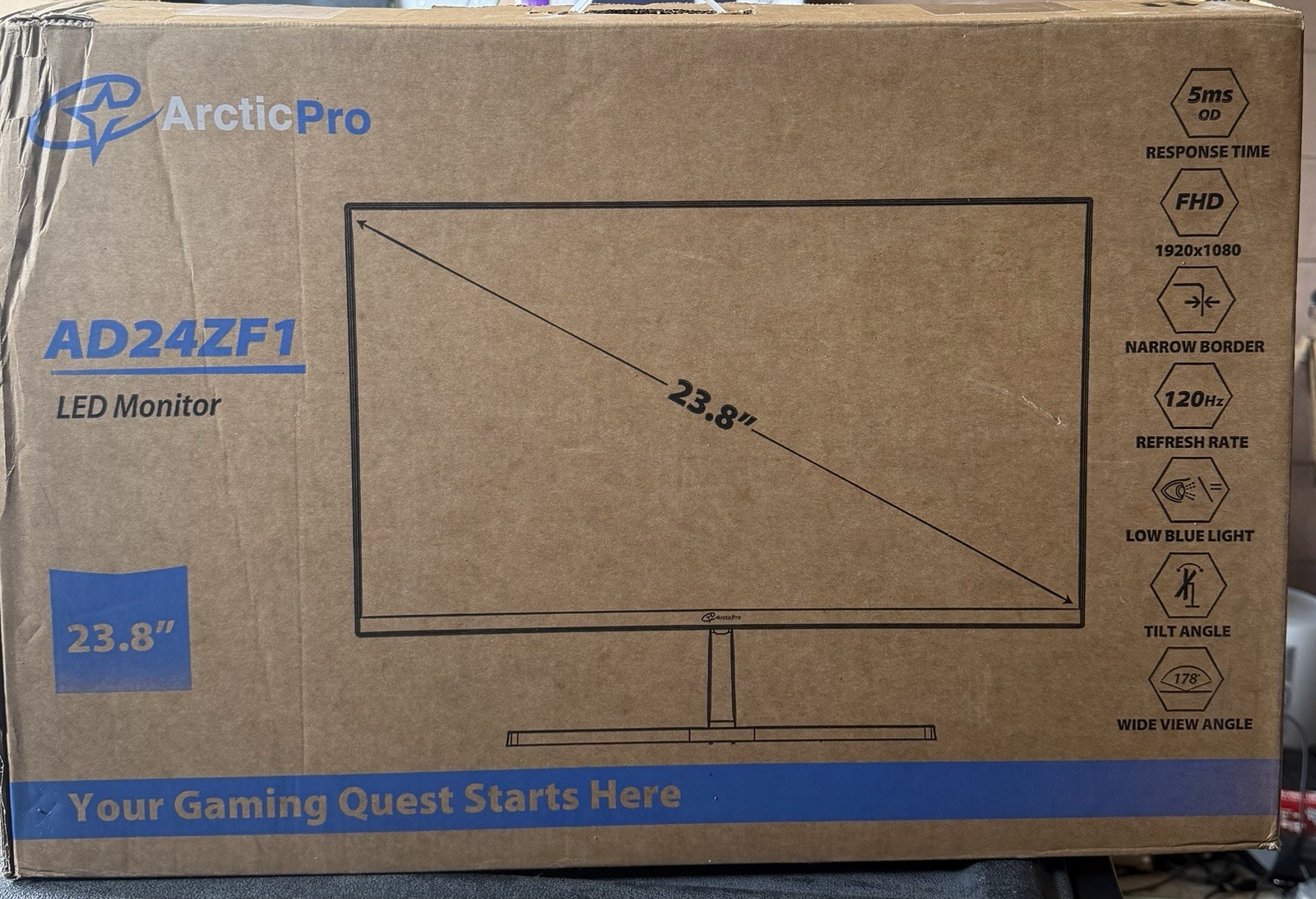 ArcticPro AD24ZF1 23.8” FHD 120Hz IPS Gaming Monitor Broken LCD Powers On Parts