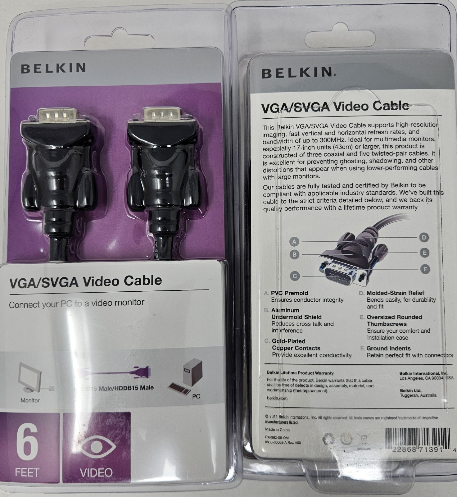 Belkin VGA/SVGA Cable 6ft Qty 2