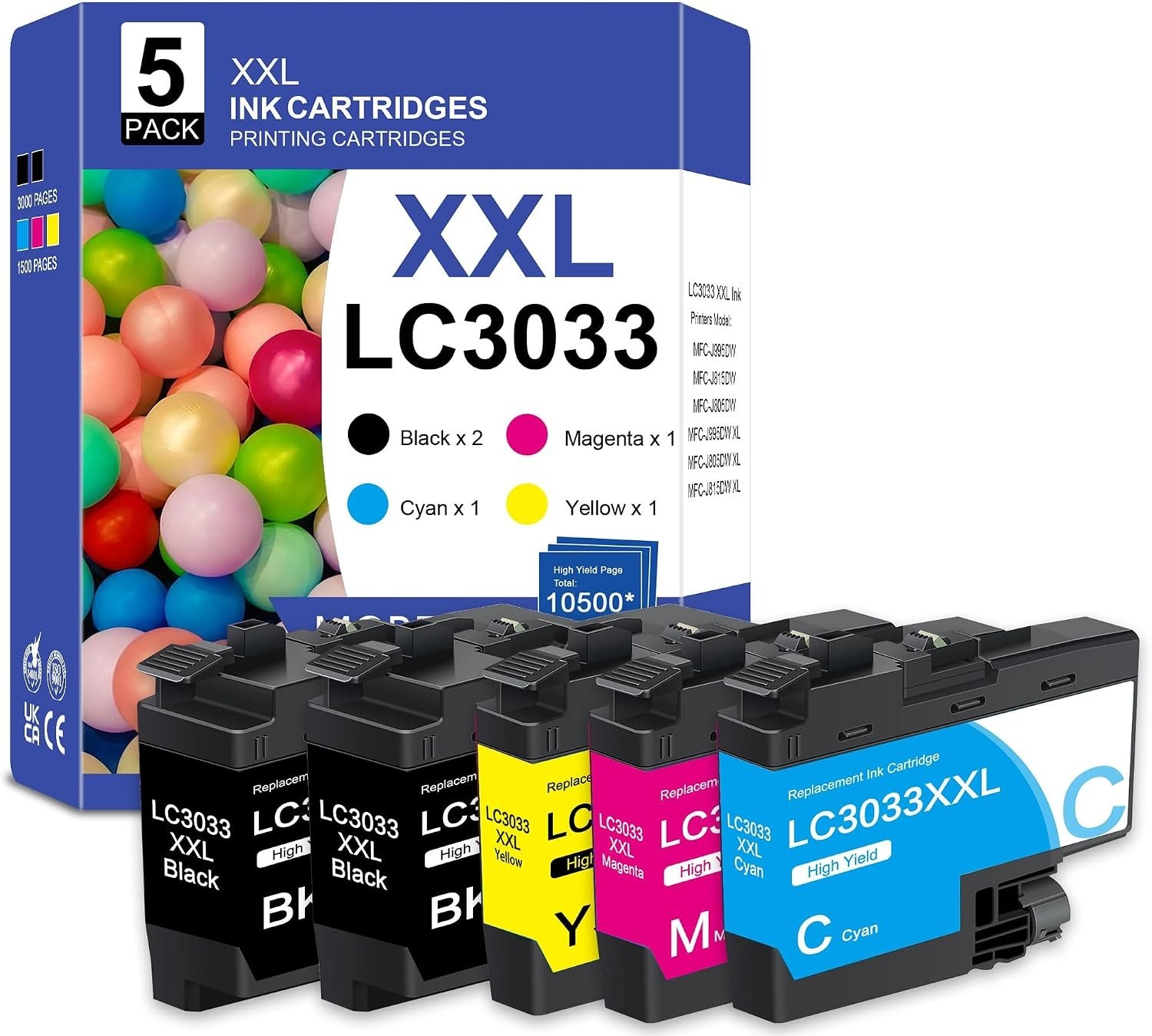 LC3033XXL Ink 5-Pack for Brother MFC-J995DW J805DW J815DW 2BK CMYK