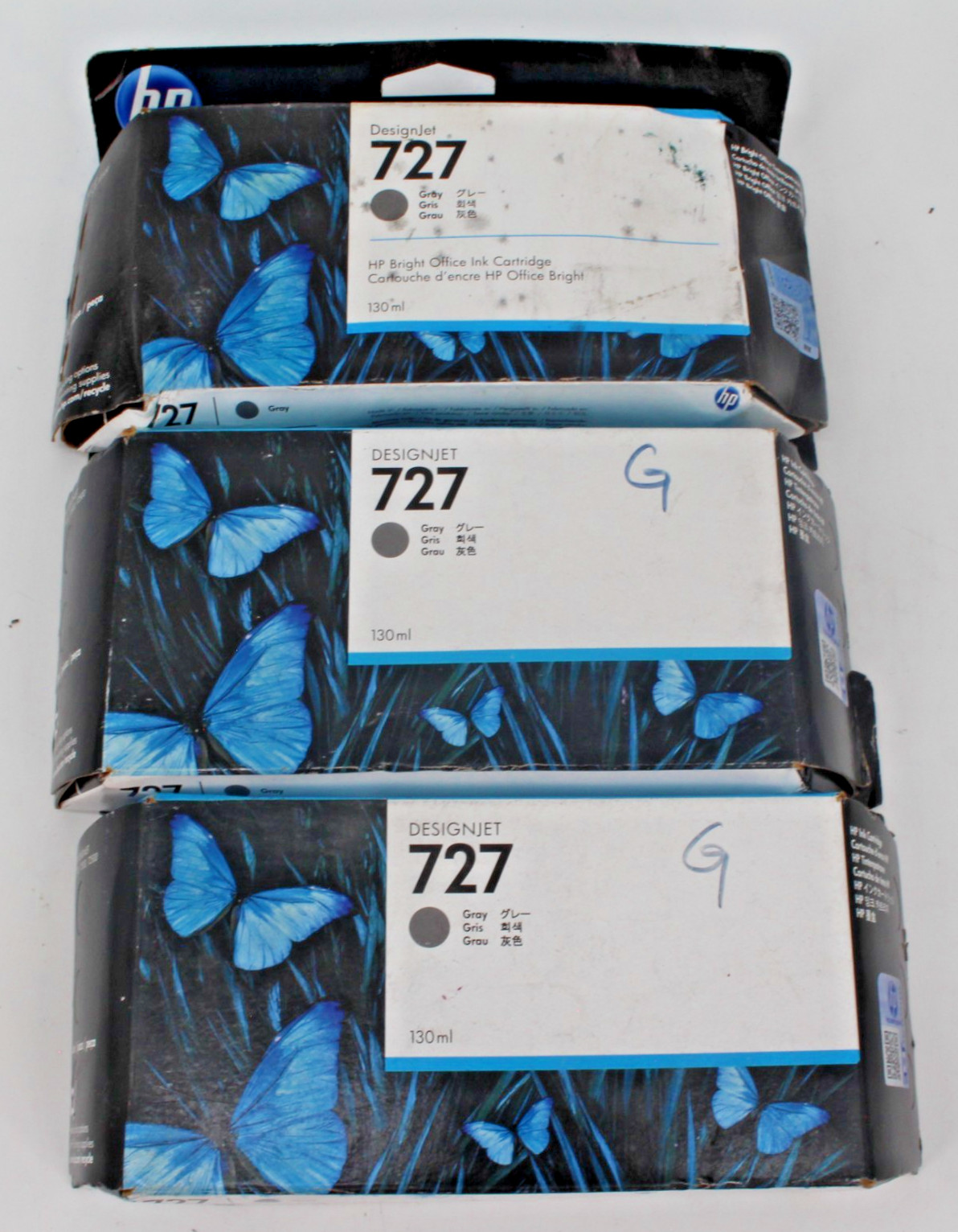 3x HP 727 130-ml Gray DesignJet Ink Cartridge, B3P24A Exp July 2017