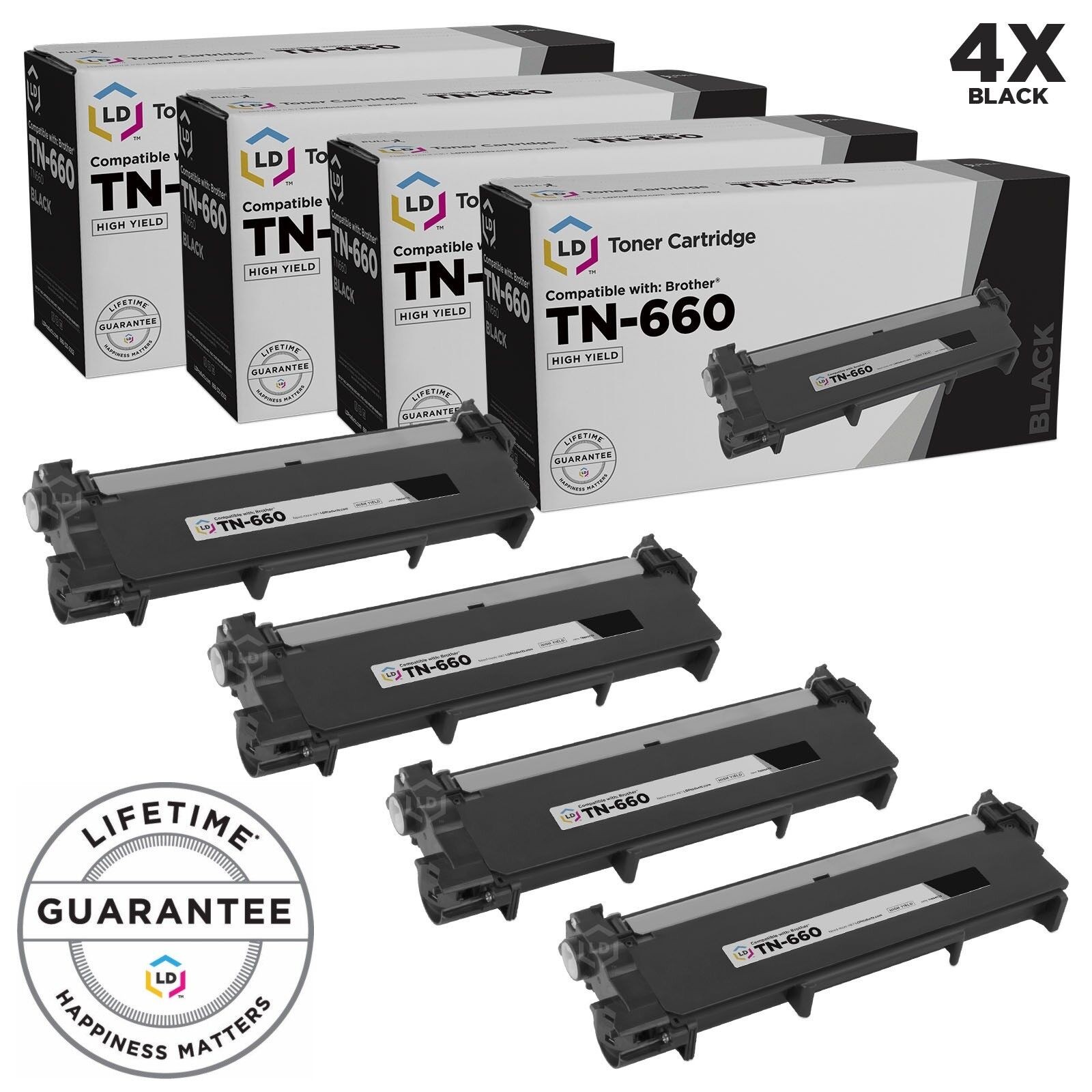 LD 4pk Compatible HY Black Laser Cartridge Set for Brother Toner TN660 Printer
