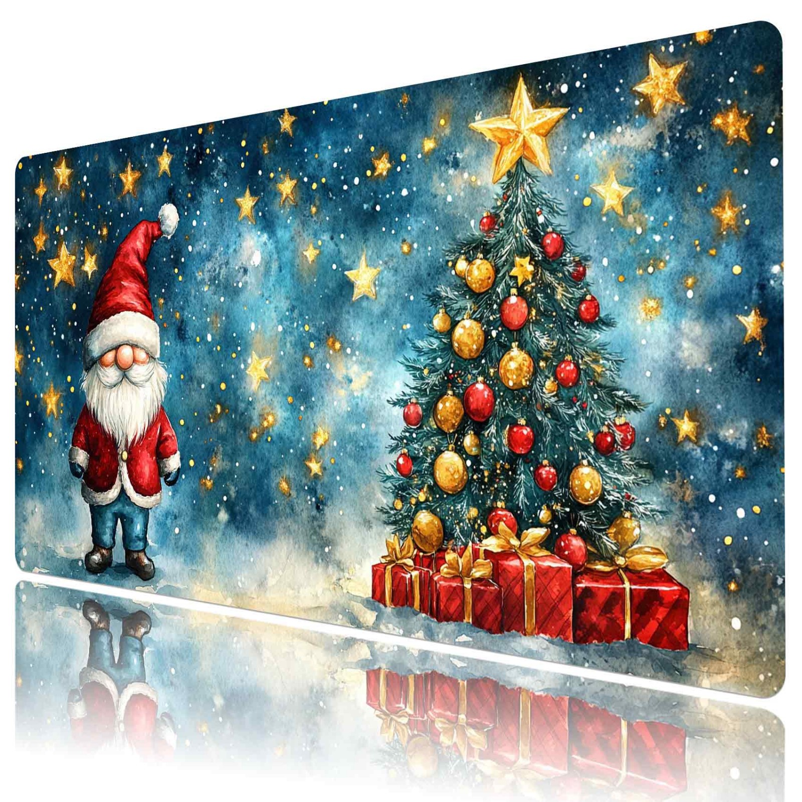 Winter Red Gnome Green Christmas Tree Desk Mat for Keyboard and Mouse Desk Pad