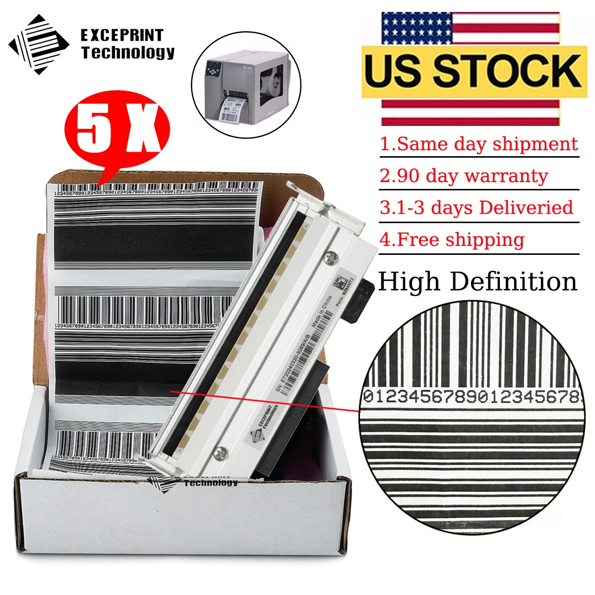 ✅ 5pcs Printhead for Zebra S4M 203dpi Thermal Barcode Label Printer G41400M US ✅