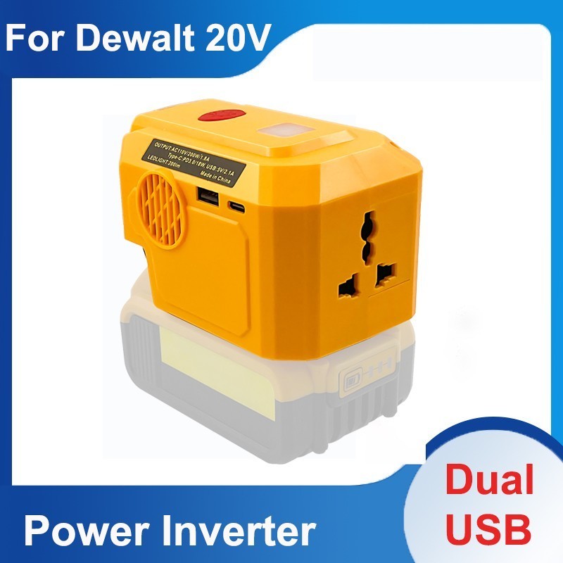 For Dewalt Battery Power Inverter DC 18-20V AC 120V/220V Dual USB Outdoor Camp
