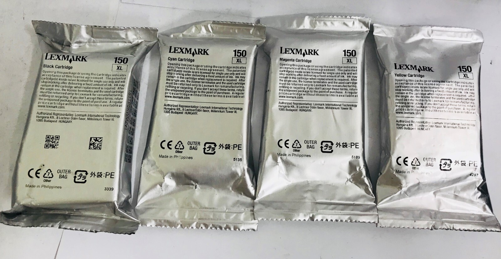 New Genuine Lexmark 150XL Black Cyan Magenta Yellow 4PK Ink Cartridges Bag