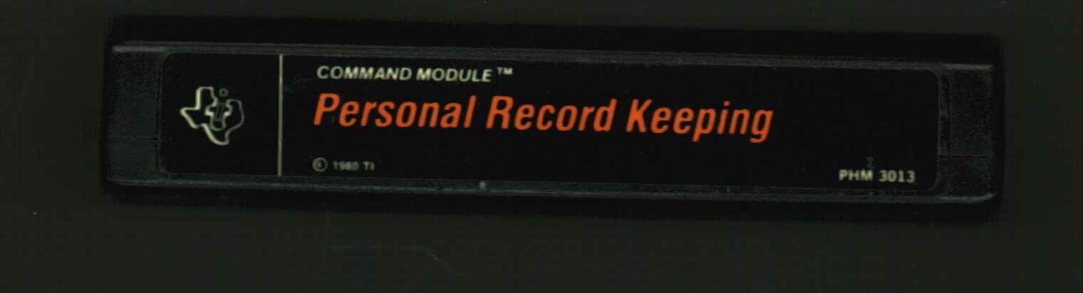 Personal Record Keeping for Texas Instruments TI99/4A Black Cartridge Orange Txt