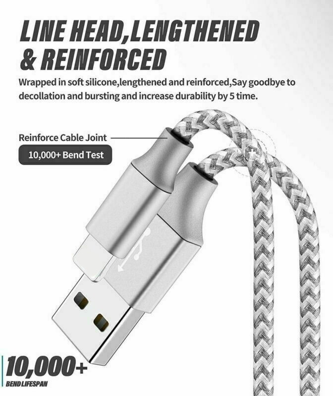 3/6Pack 10ft Long USB Fast Charging Cable For iPhone 13 12 11 8 7 6 Charger Cord