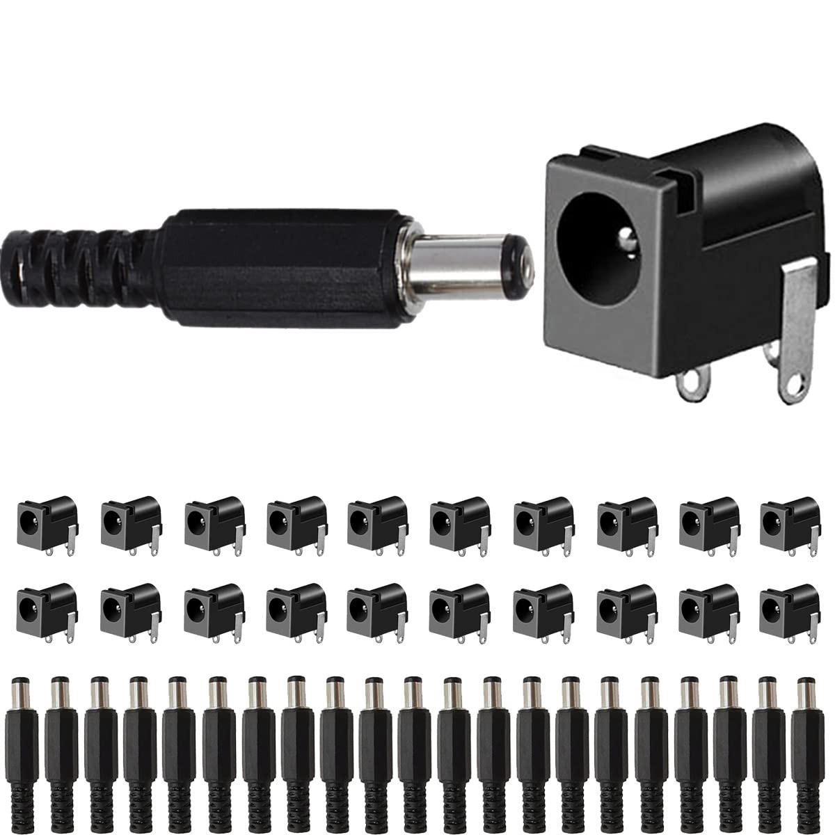 20PCS DC-005 Power Jack 5.5mm x 2.1mm 3 Pin PCB Mount DC Connector Socket Black