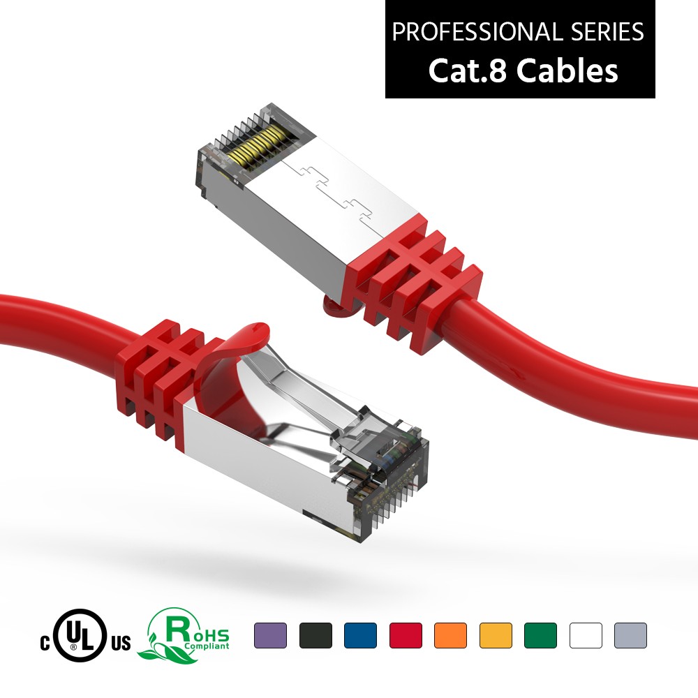 4Ft CAT8 S/FTP Ethernet Network Cable Red 26AWG