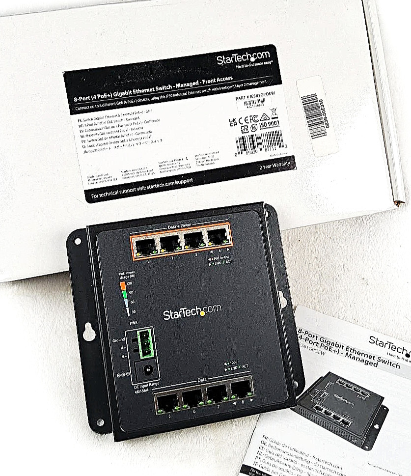 StarTech Industrial 8-Port Gigabit PoE+ Switch IES81GPOEW 4x 30W Ports – NEW