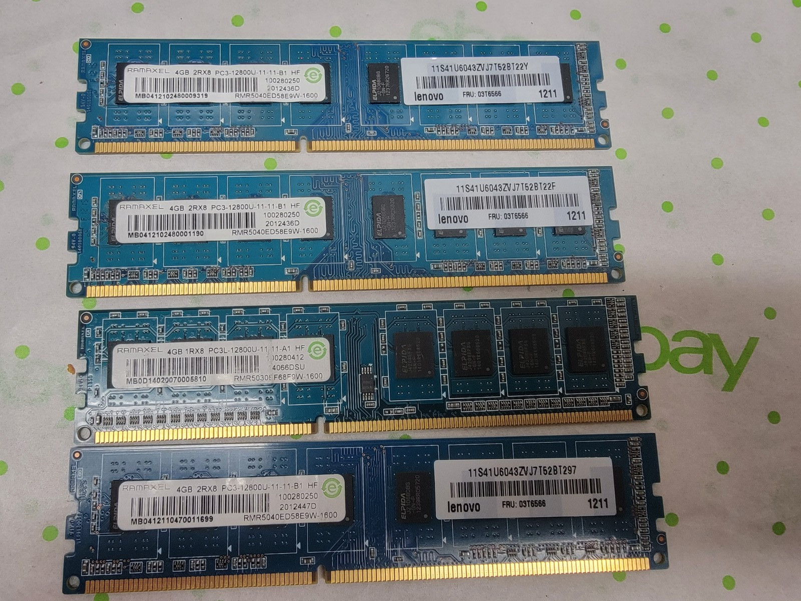Ramaxel 16GB (4x4GB) DDR3L PC3‑12800U Desktop RAM