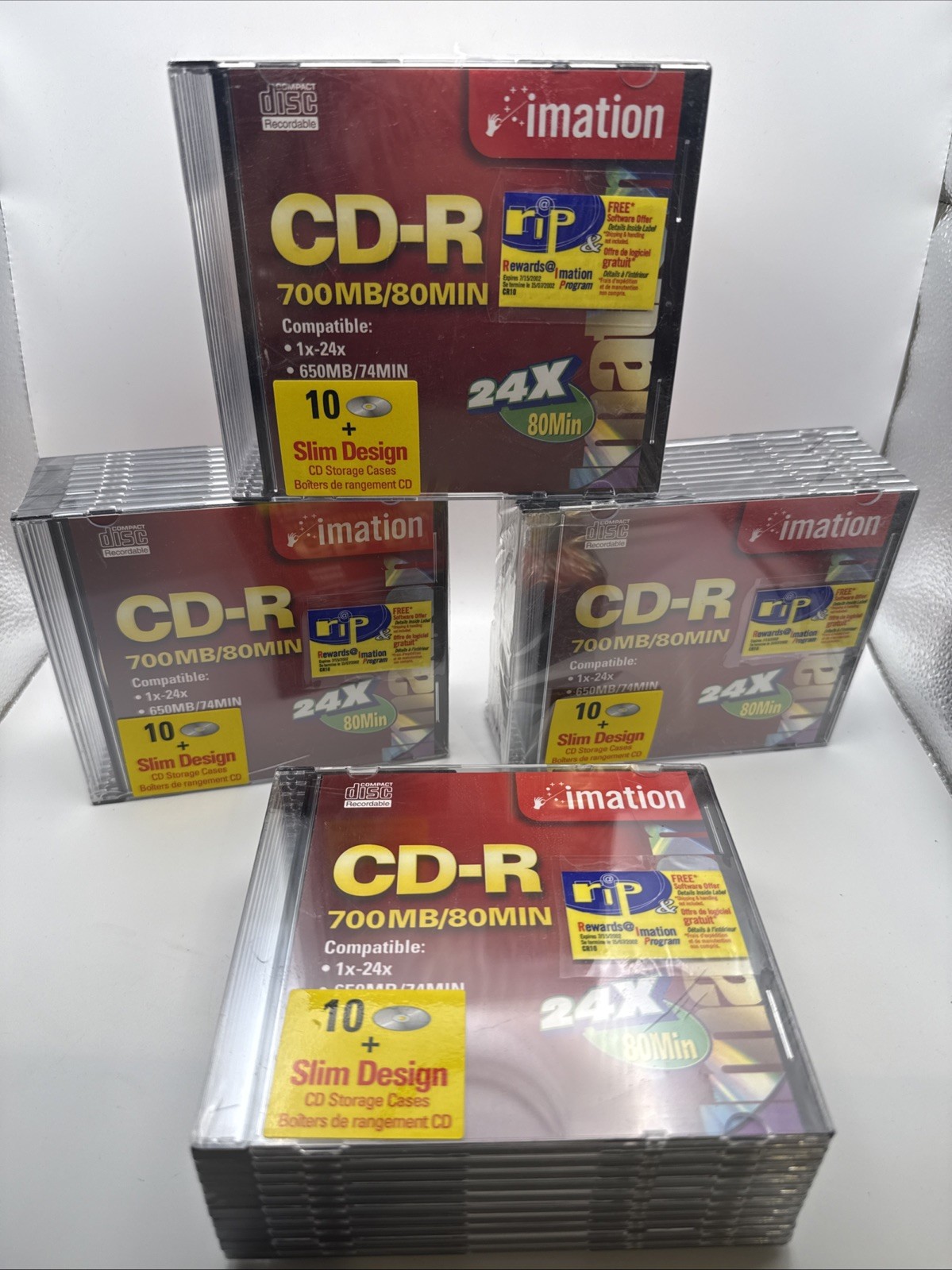 CD-R 24X 700MB 80min Sealed Lot 4 10-Packs 40 Discs Slim Cases 2002