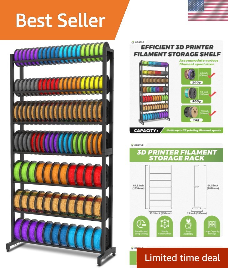 3D Printer Filament Storage Rack, Heavy-Duty 7-Tier Organizer for 3D Printing...