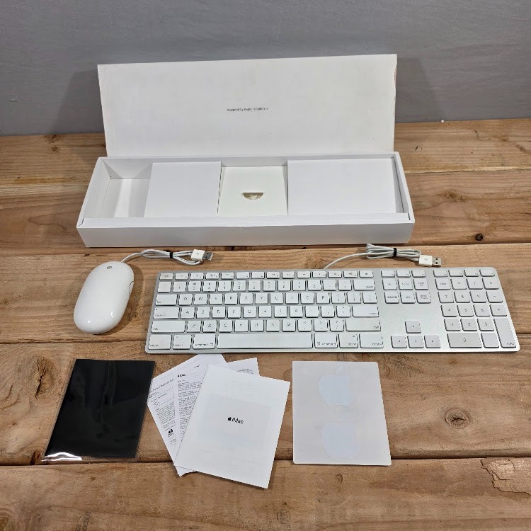 Apple A1243 USB Wired Keyboard Numeric Keypad Mighty Mouse iMac Box Manuals