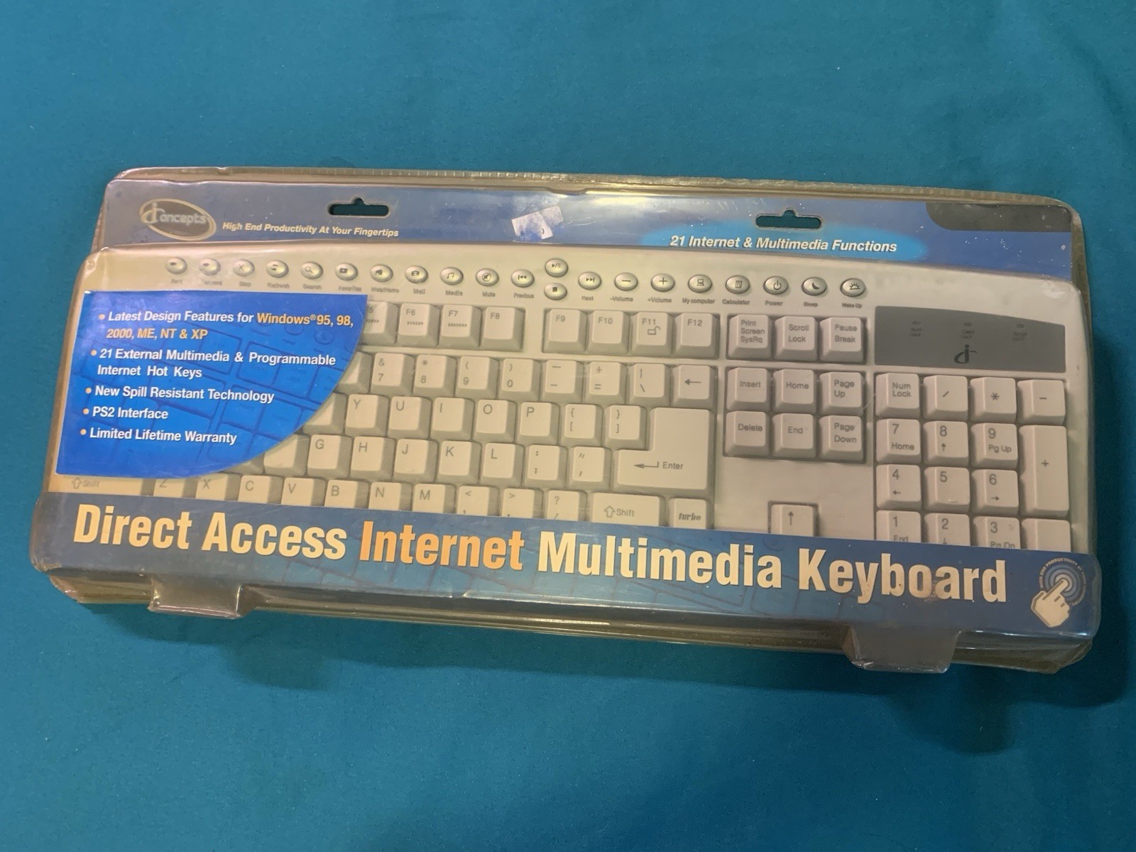 Vtg NIB iConcepts Direct Access Internet Multimedia Keyboard PS/2 Sealed