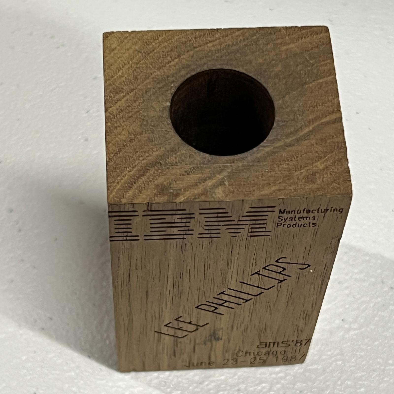 Vintage 1987 IBM AMS Chicago, IL Machined Printed Pen Holder Lee Phillips