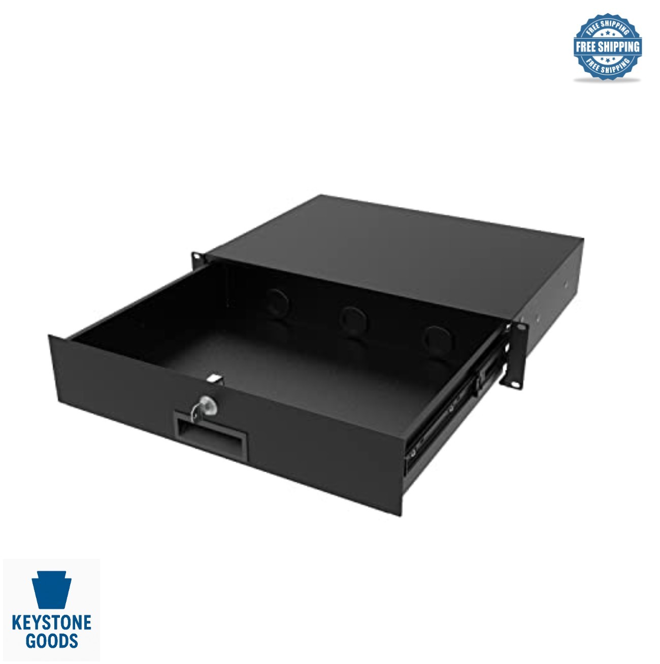 2U Server Rack Drawer 19 Inch Lockable Cold Rolled Steel 22 lb Capacity Black