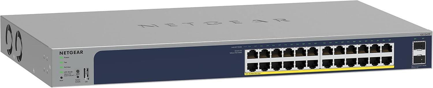 NETGEAR 26-Port PoE Gigabit Ethernet Smart Switch GS724TP Managed 24 x 1G