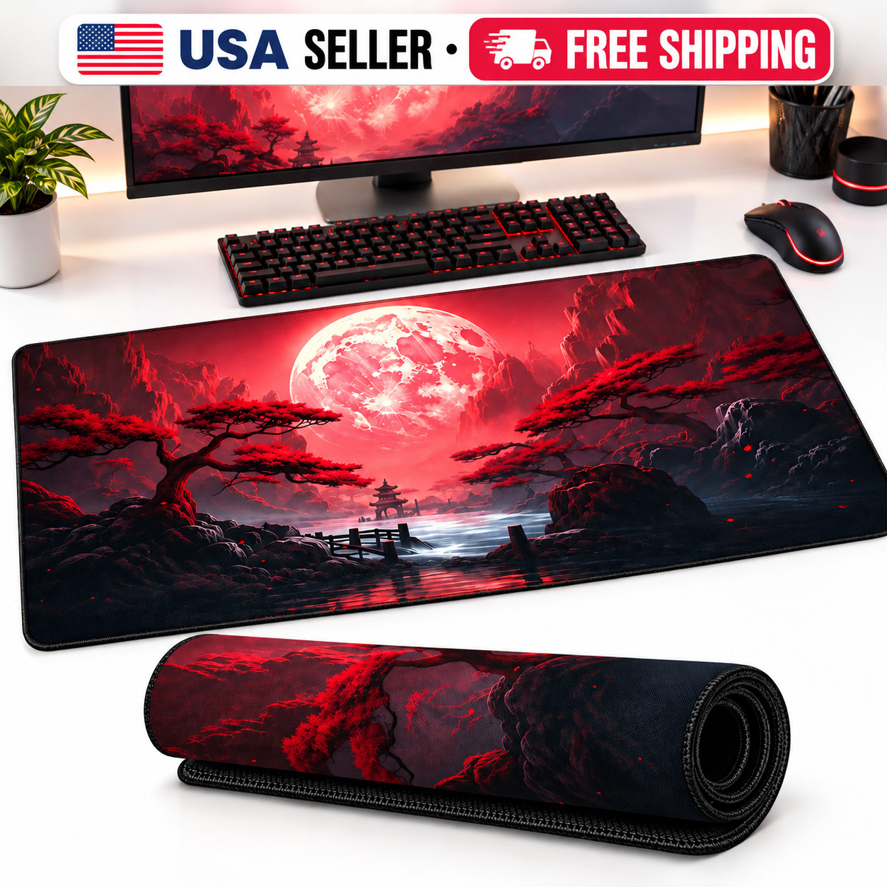 XXL Gaming Mouse Pad 900x400x2mm Waterproof Non-Slip Desk Mat Sewn Edge