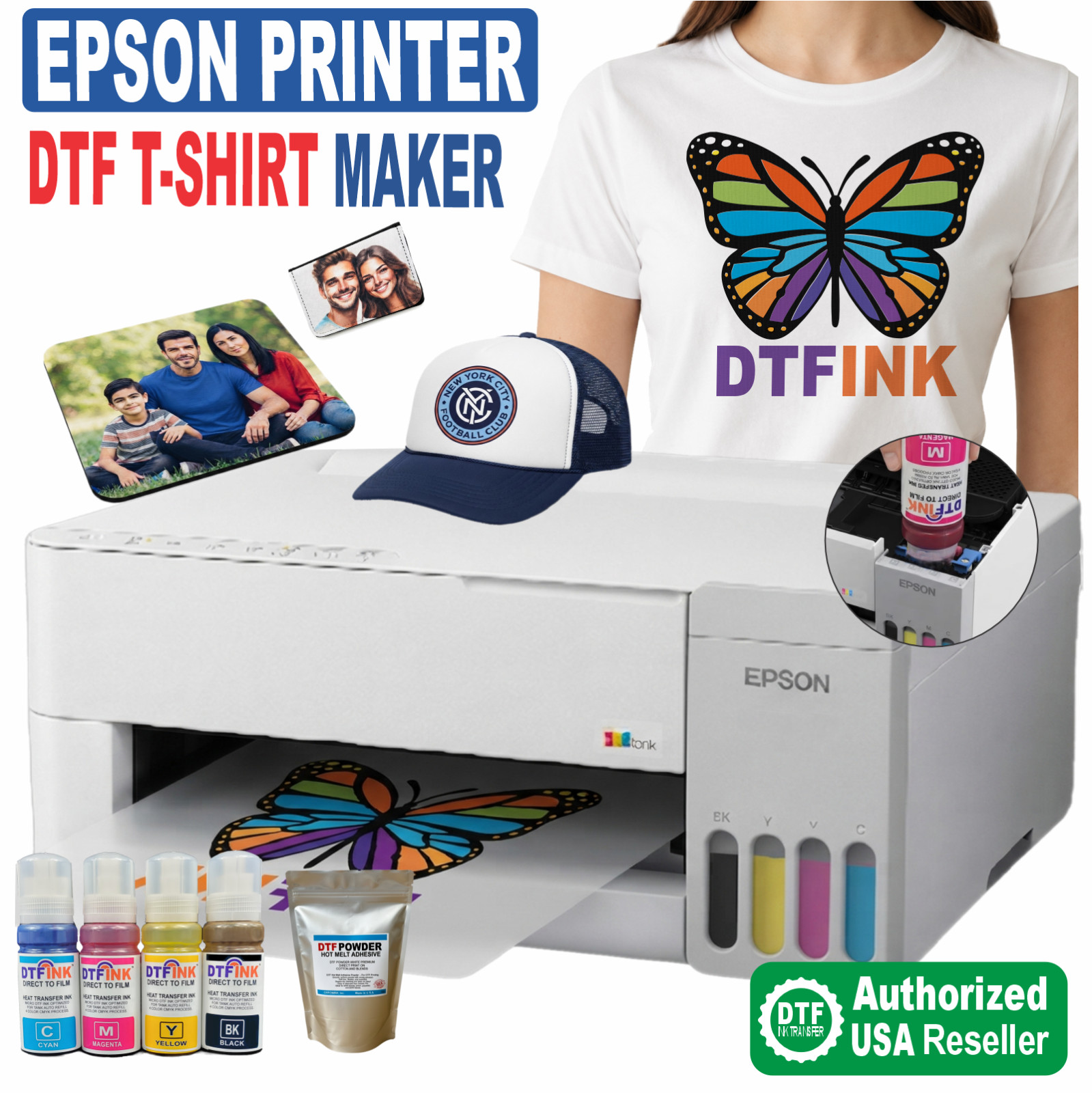 Epson Printer with DTF Ink-Film Powder T-Shirt Printing, Full Kit Starter Bundl,