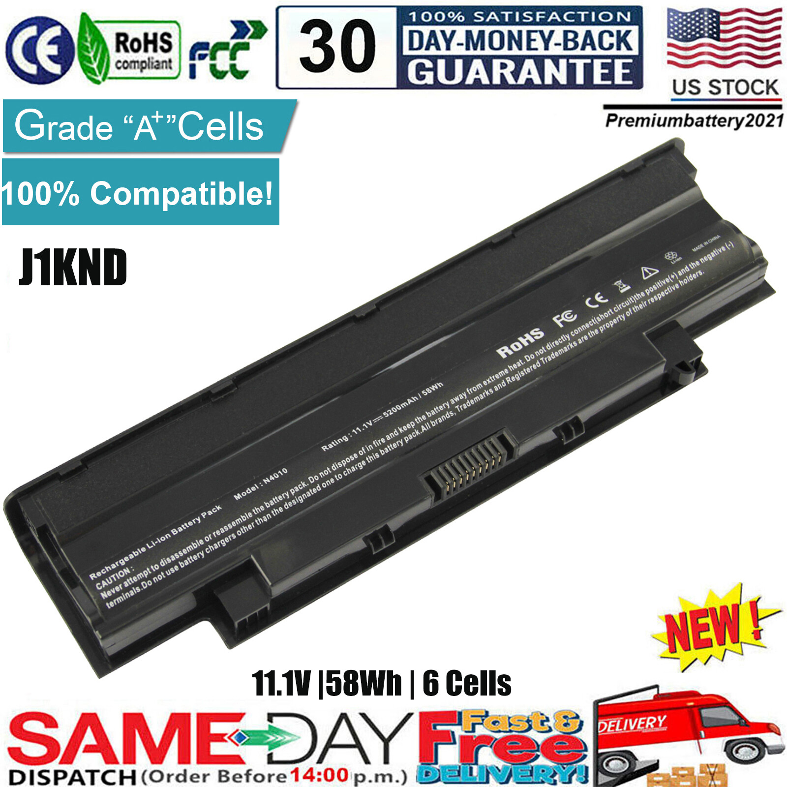 ✅6Cell Battery J1KND for Dell Inspiron N4010 N4110 N5010 N5050 N5110 N7010 N7110