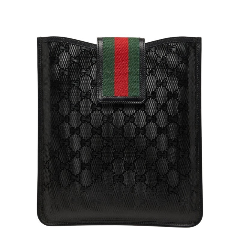 GUCCI GG Supreme Sherry Line iPad Case 256575 Black PVC Leather Women's