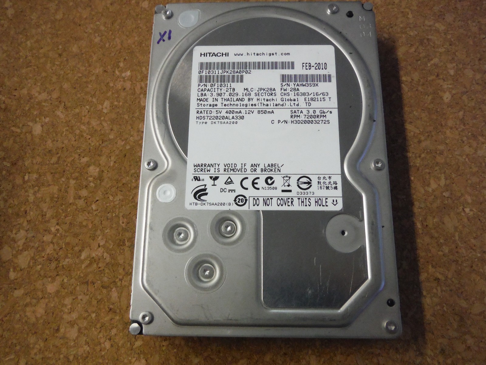 HITACHI 2TB Internal HDD ,7200 RPM, 3.5”  Hard Drive   XI