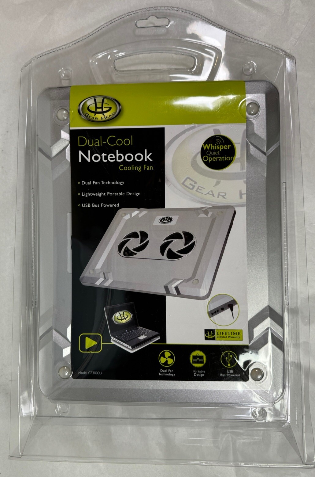 Gear Head Dual-Cool Notebook Cooling Fan Dual Fan Lightweight USB Powered (New)