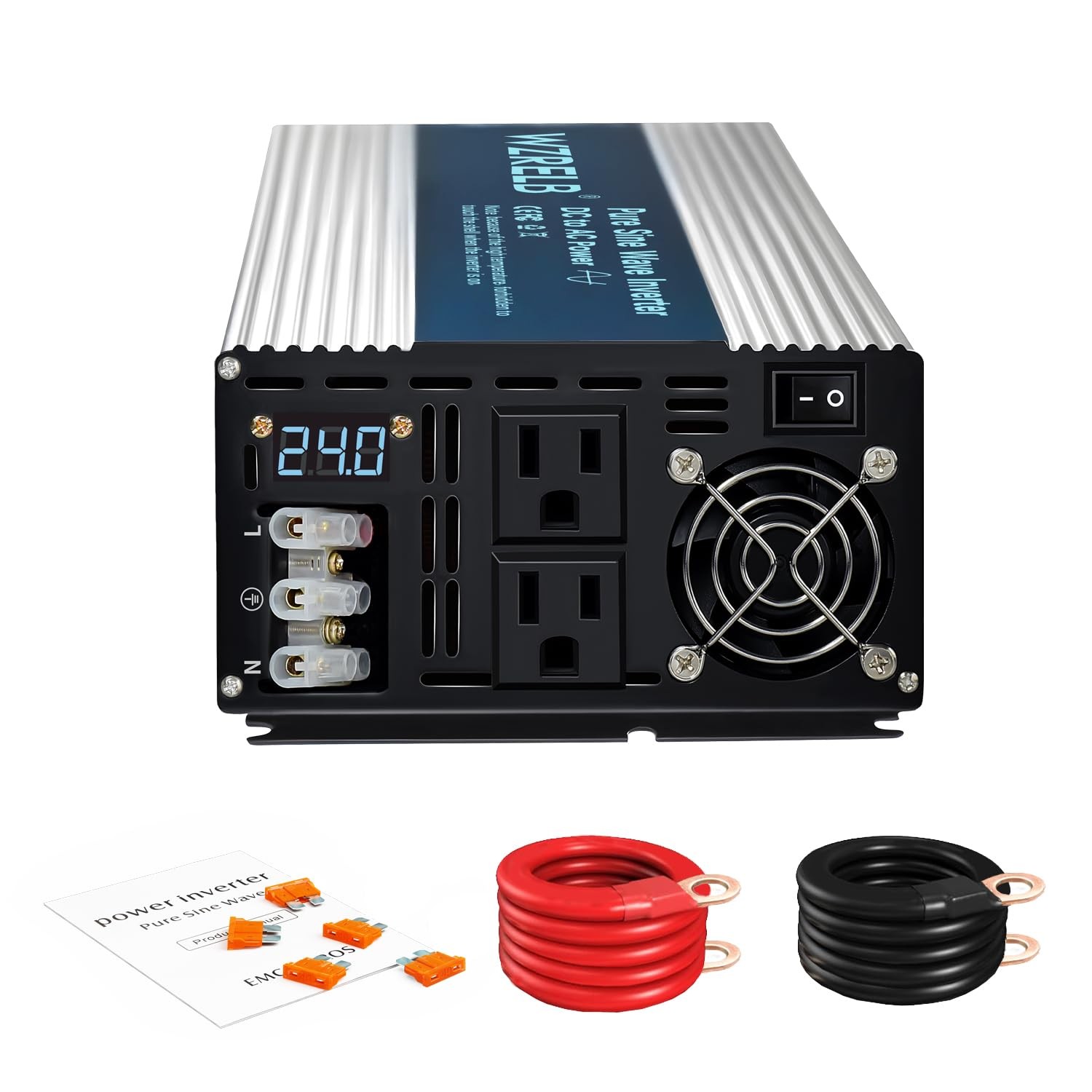 WZRELB 3000W Pure Sine Wave Inverter 24V DC to 110V 120V AC , RV, Truck, Camping