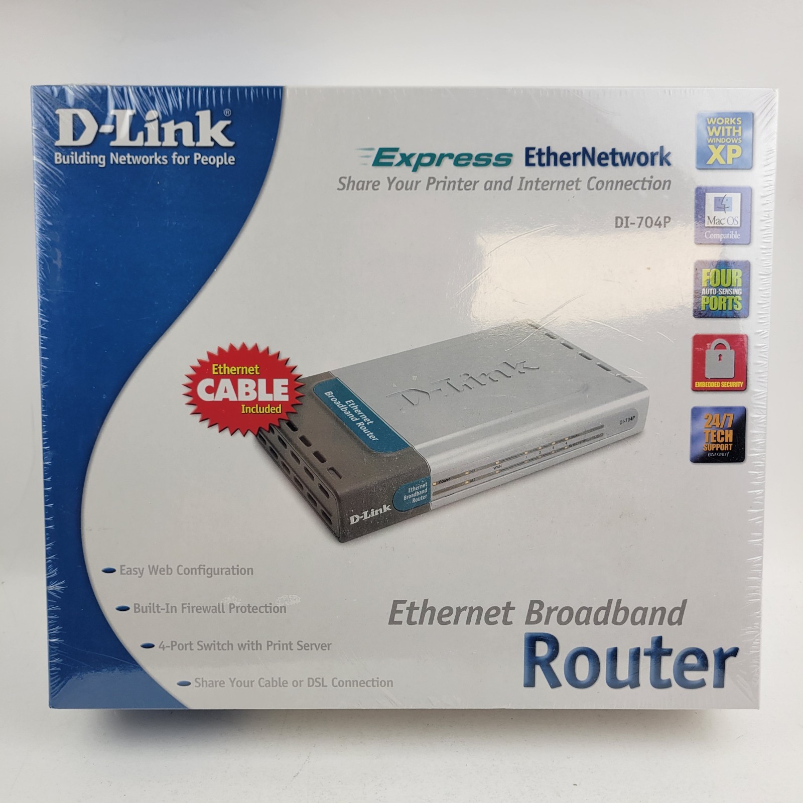 D-Link DI704P Express Ethernet Broadband Wired Router 4-port switch Printer. New