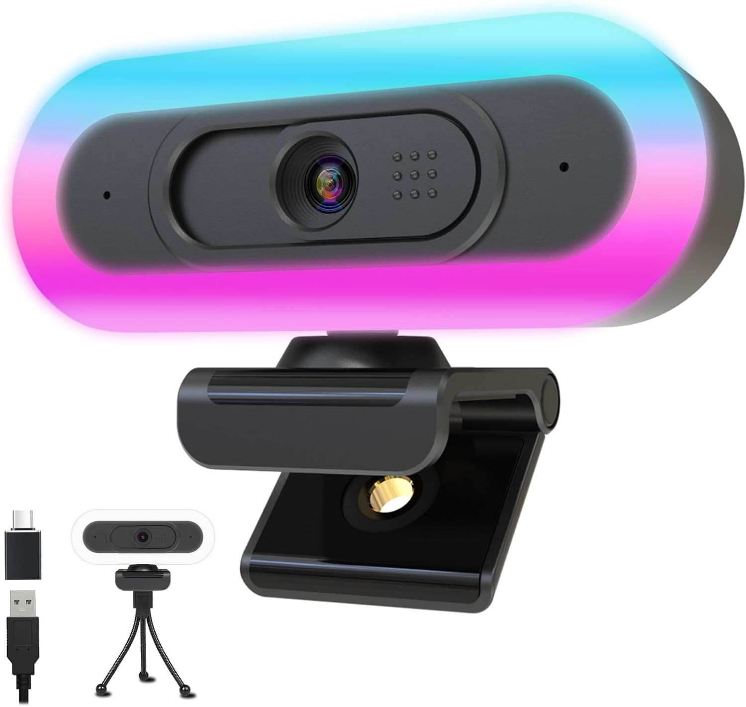 2K Webcam for Pc,Streaming Computer Camera with Fill RGB Lights,Autofocus Webcam