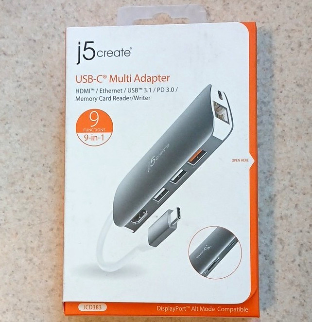 j5create JCD383 9-in-1 USB-C Adapter HDMI Ethernet USB 3.1 PD Card Reader