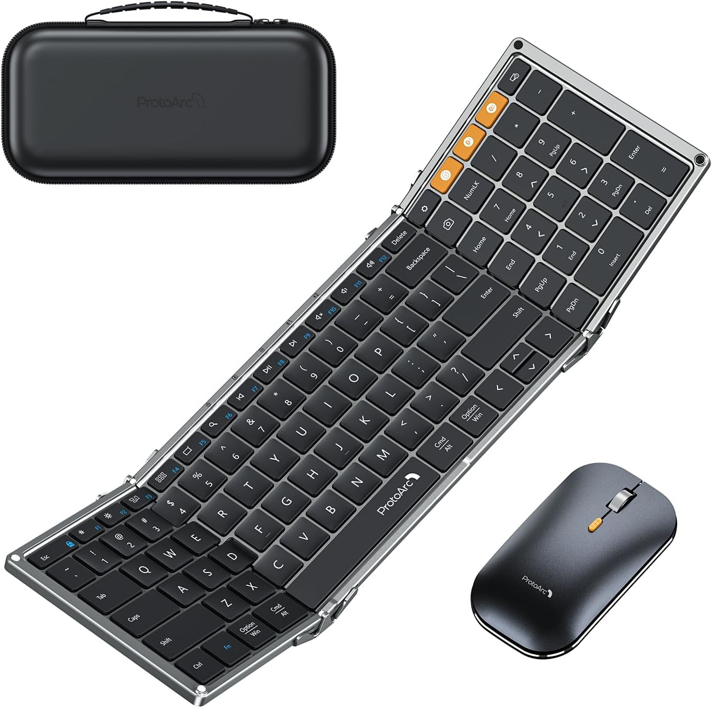 Protoarc Foldable Keyboard & Mouse Combo 2.4G+Bluetooth, Full-Size, Travel-Ready