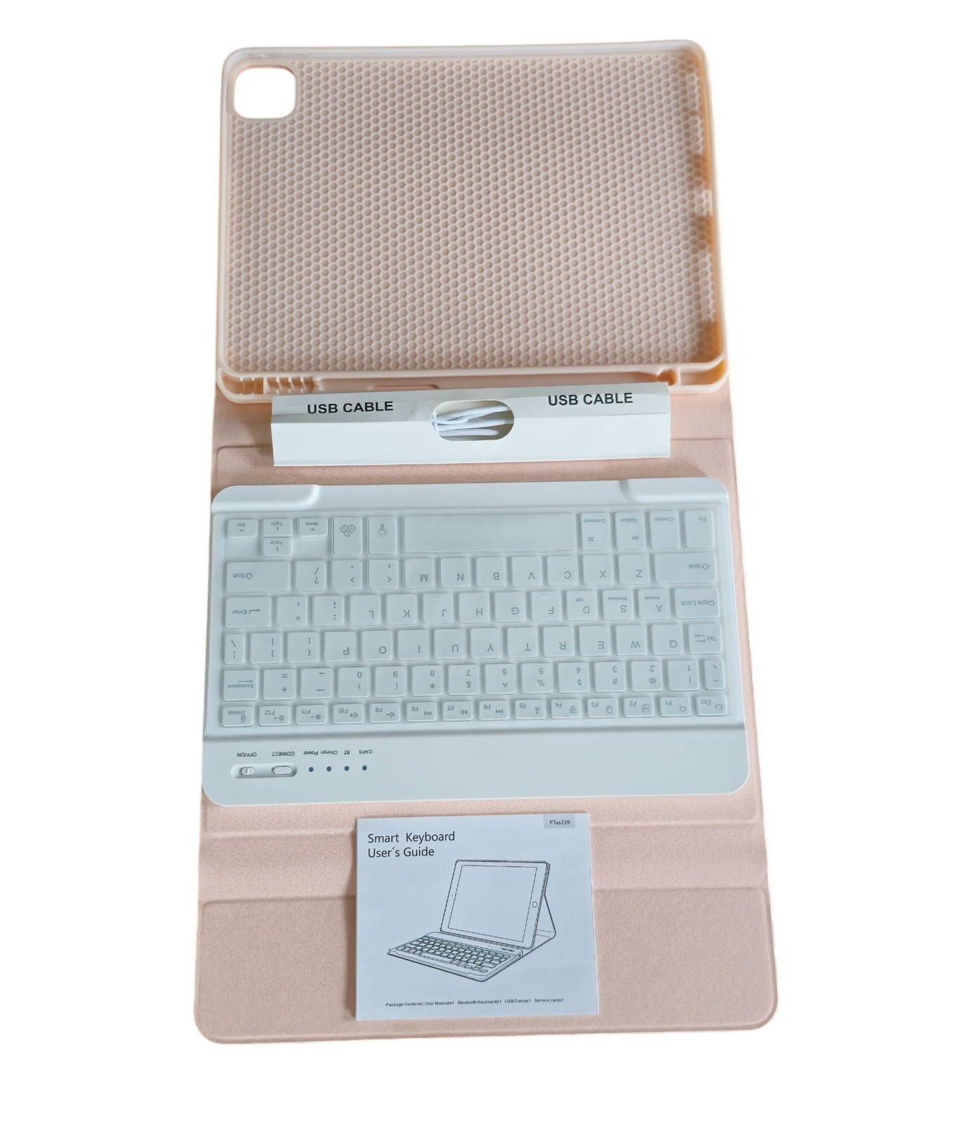 Wireless Keyboard Tablet Case Pink Bluetooth Keyboard Pencil Holder USB Cable