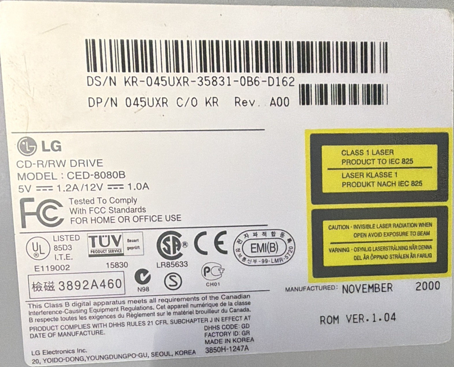 LG CED-8080B Internal IDE CD-R/RW Drive Beige 5.25 in for PC