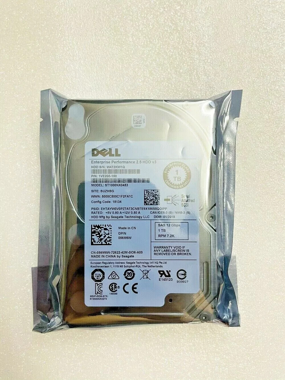 NEW DELL 1TB 7.2K 12G 2.5" SFF SAS HARD DRIVE ST1000NX0453 056M6W 56M6W HDD disk