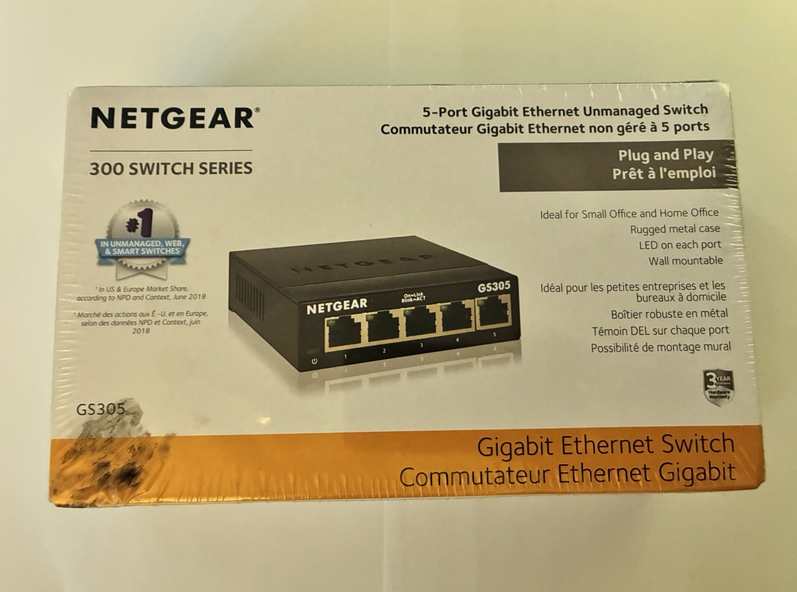 Netgear - 5-Port Gigabit Ethernet Switch ￼- GS305 - New